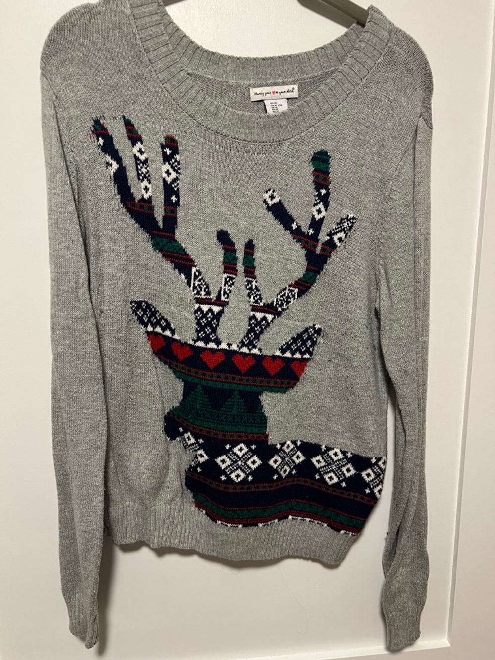 Women's Gray Reindeer Knit Sweater Hoodie